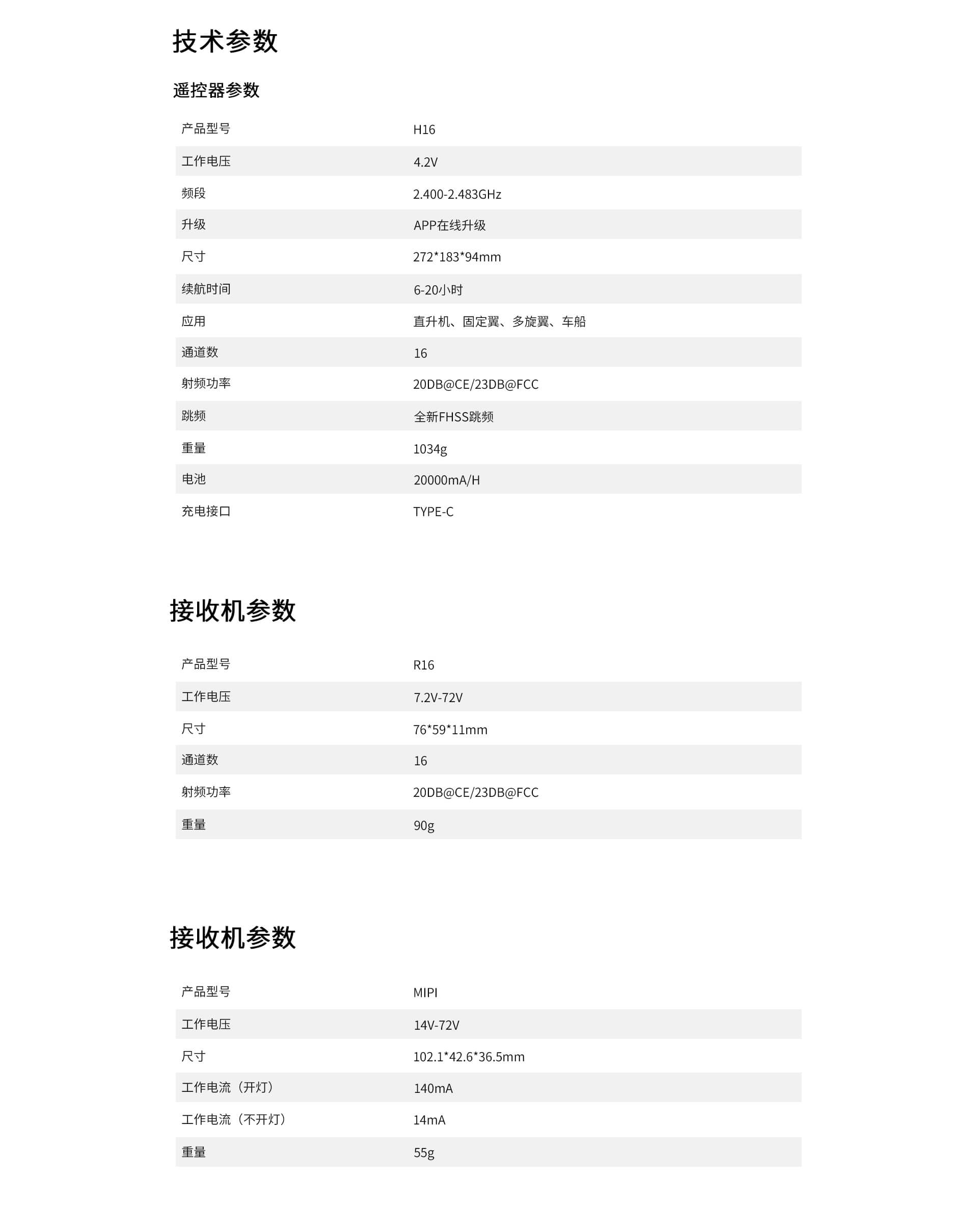 H16 PRO遥控器-技术参数